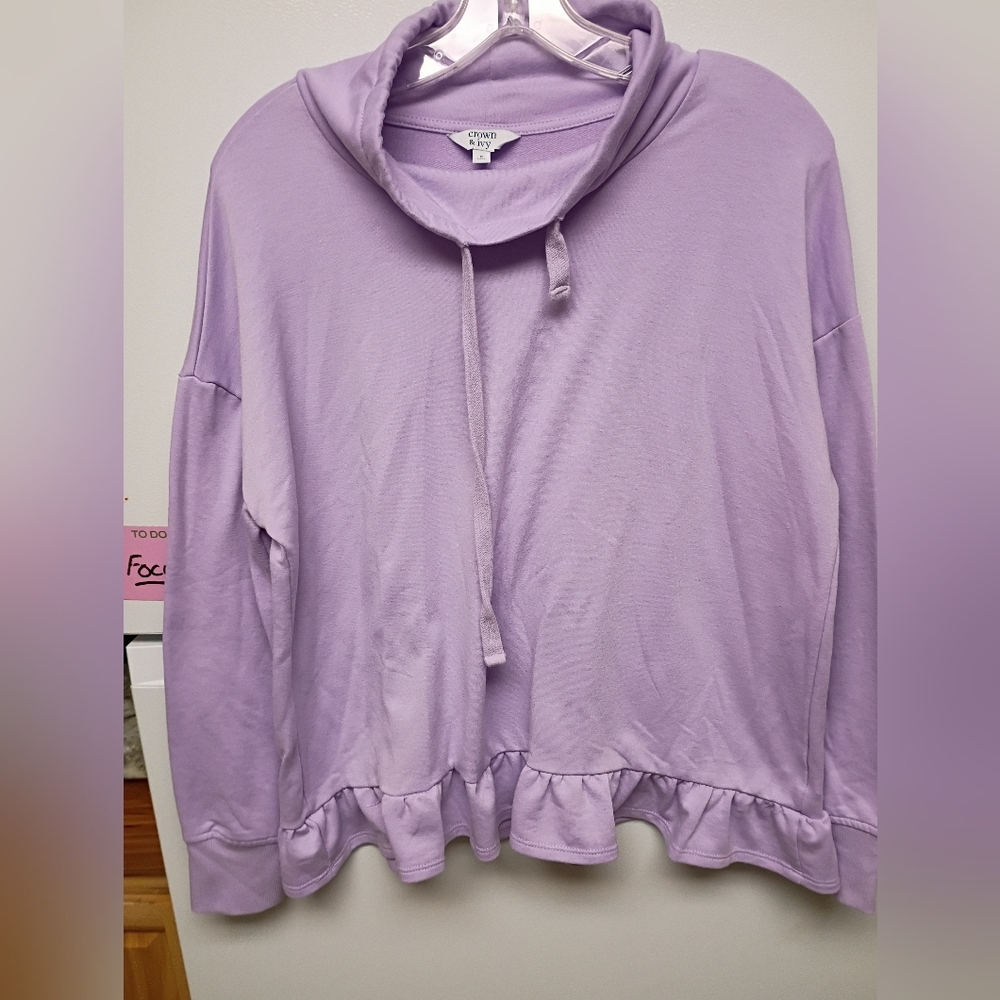 Crown & Ivy Lavender Ruffle Hem Top